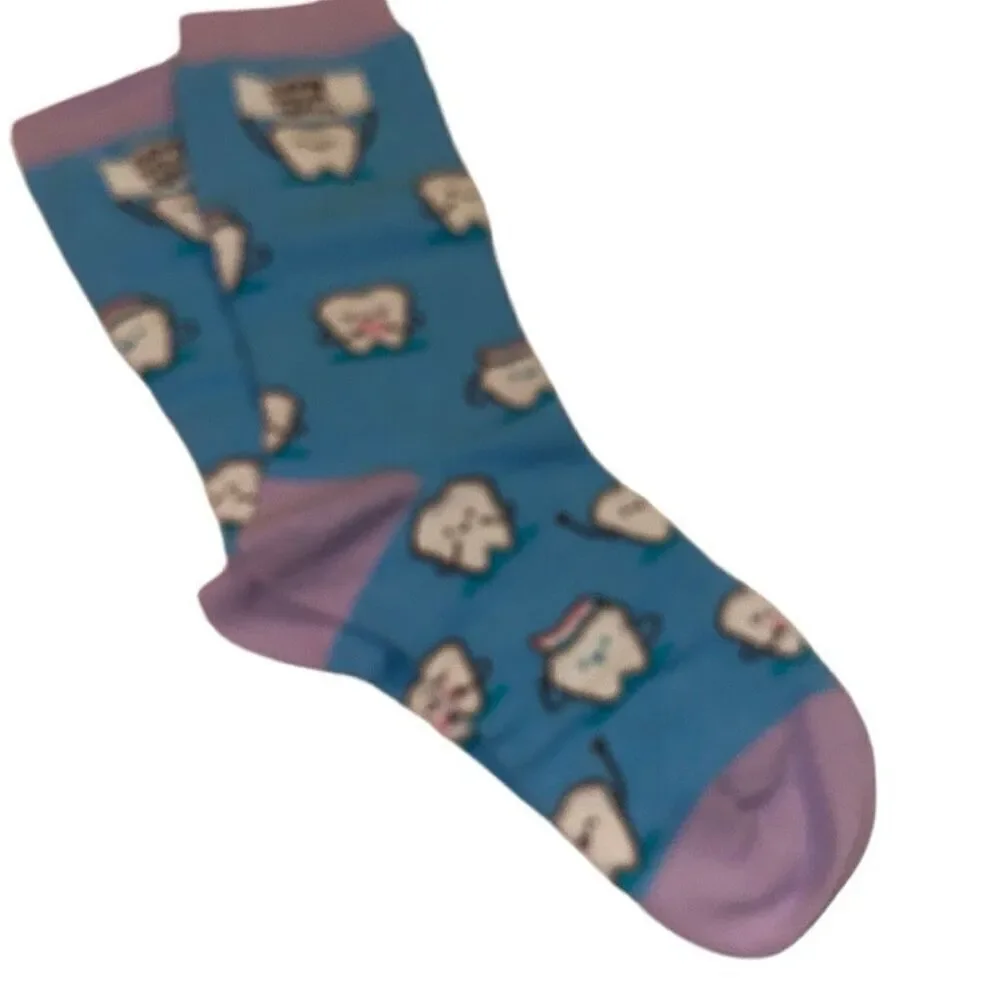 *NEW* Happy Pop Womens Blue Novelty Crazy Dental Funny Tooth Socks